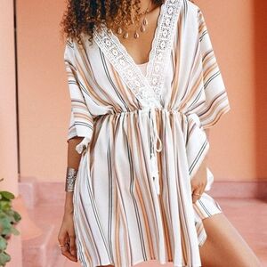 Cupshe Amirah Striped Crochet Trim Cover Up Size S